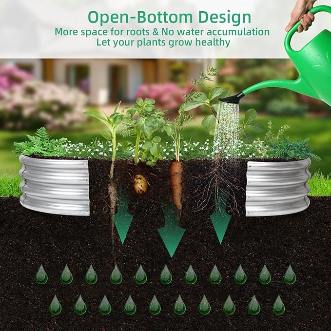 Galvanized Raised Garden Bed, 4x2x1 FT Thickening Raised Beds for Gardening, Oval Larger Space Planter Box for Outdoor for Herbs, Vegetables, Fruits