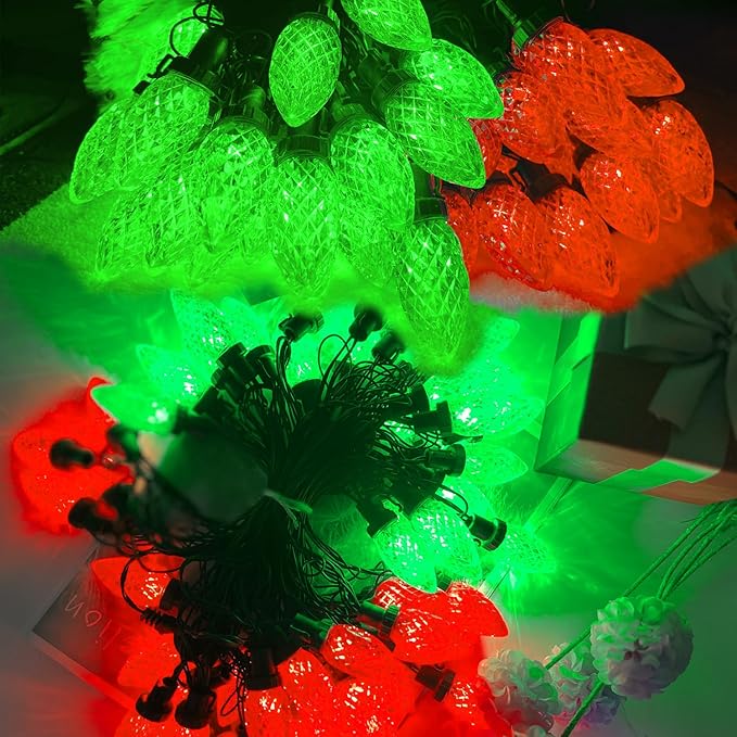 2-Pack C9 Christmas String Lights, 100LED 66FT Waterproof Connectable Green Wire, Plug in Led Outdoor/Indoor Fairy String Lights, for Xmas Tree Garden Patio Wedding Party Decorations (Red and Green)