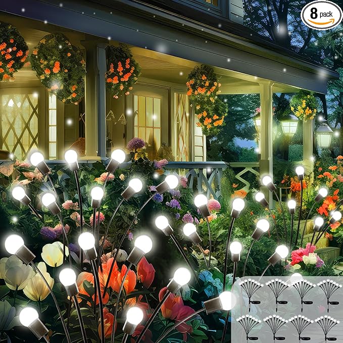 2025 Solar Lights Outdoor Waterproof , 8 Pack Solar Garden Lights, Solar Firefly Lights Outdoor Waterproof, Solar Twinkle Swaying Fairy Light for Yard Patio Pathway Garden Decoration (Cold White)