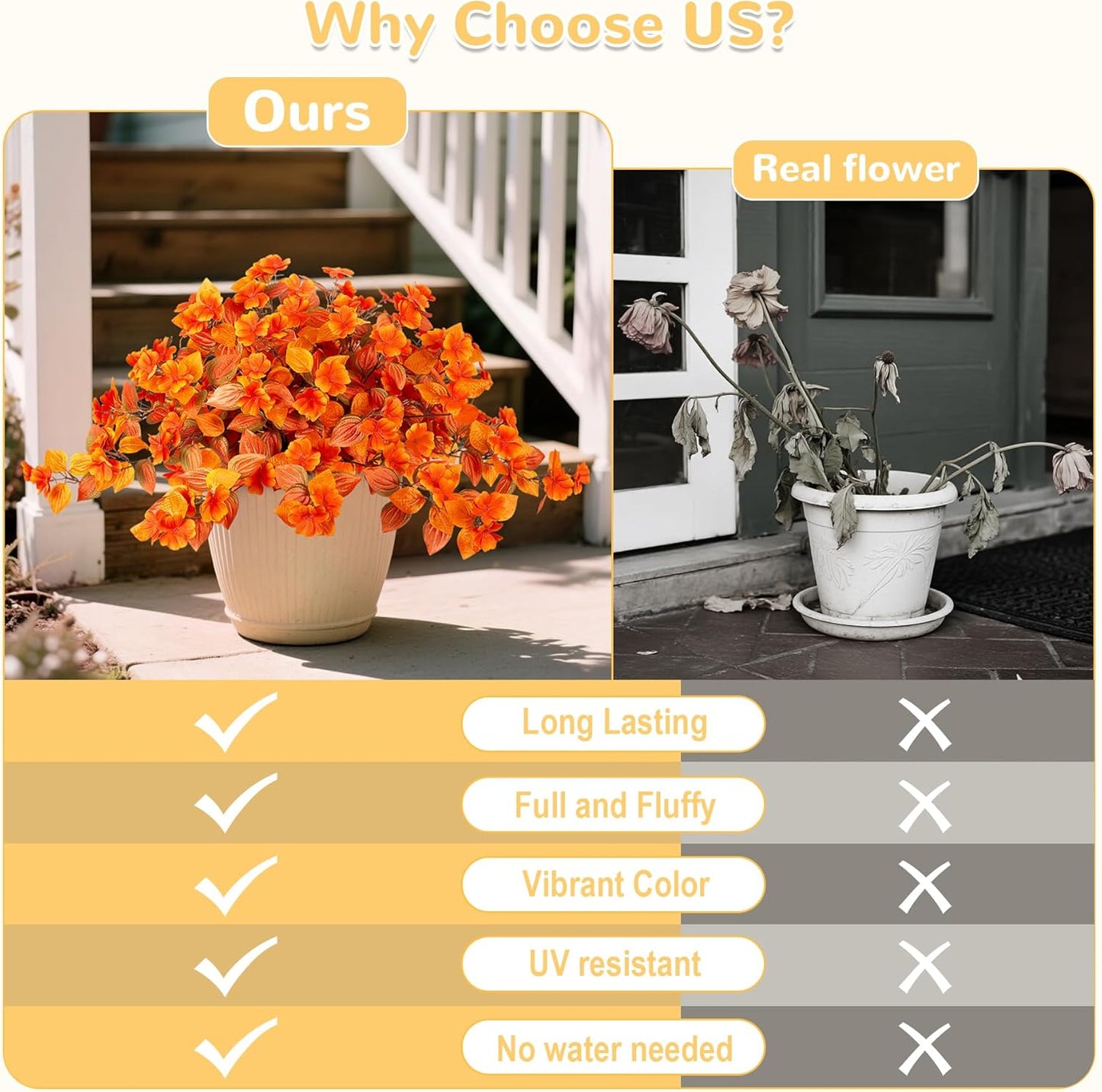 Fake Fall Flowers Artificial for Decoration 2PCS Faux Silk Fall Flowers Plants for Outdoors Outside Planters UV Resistant Looks Real for Front Door Porch Patio Garden Decor