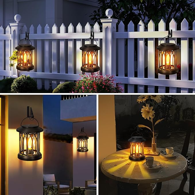 Hanging Solar Lanterns Outdoor Waterproof, 4 Pack Outdoor Solar Lantern, Hanging Solar Lights for Outside, Outdoor Solar Lanterns Table Yard Porch Balcony Desk Patio Decor, Solar Powered Lantern
