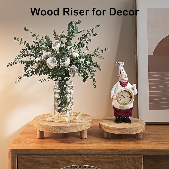 3 Pcs Wood Plant Stand Indoor Outdoor, Round Wood Riser for Decor 6/8/10" Wooden Stool Display Stand Flower Pot Holder Small Planter Tray Modern Potter Decorative for Desktop Counter Room (Natural)