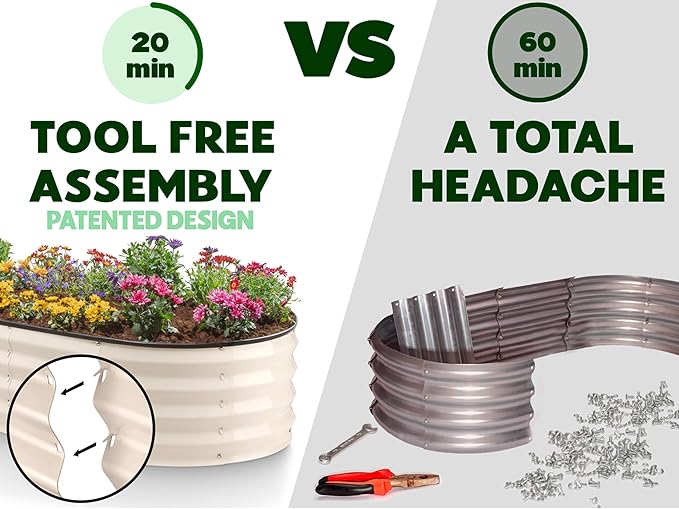 Galvanized Raised Garden Beds Outdoor // 4×2×1 ft (2-Pack) Planter Raised Beds for Gardening, Vegetables, Flowers // Large Metal Garden Box (White) // Patented Tool-Free Design