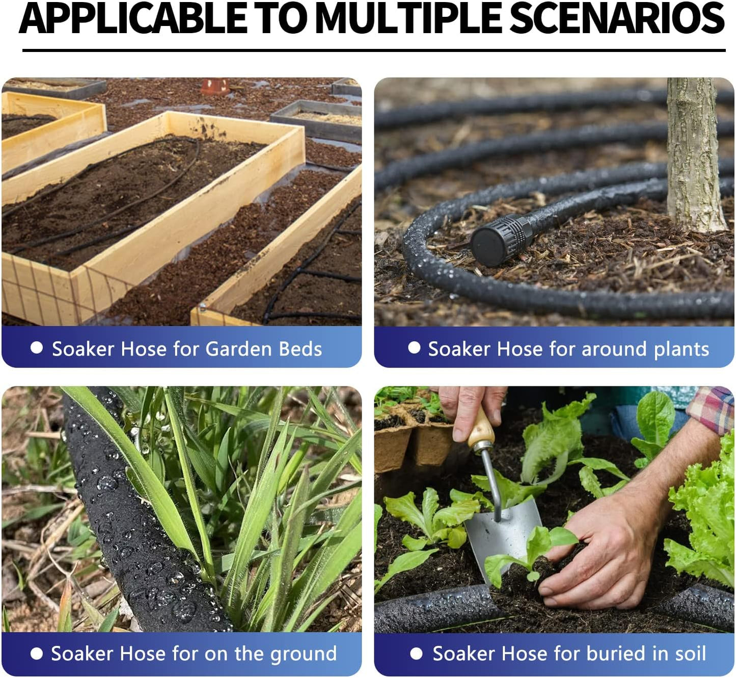 2 Pack Soaker Hose 25 FT for Garden Bed, 1/2’’ Rubber Garden Soaker Hoses 50 FT, Drip Irrigation Watering Hose for Vegetable, Tree, Lawn Yard(2 Pack 25 FT)