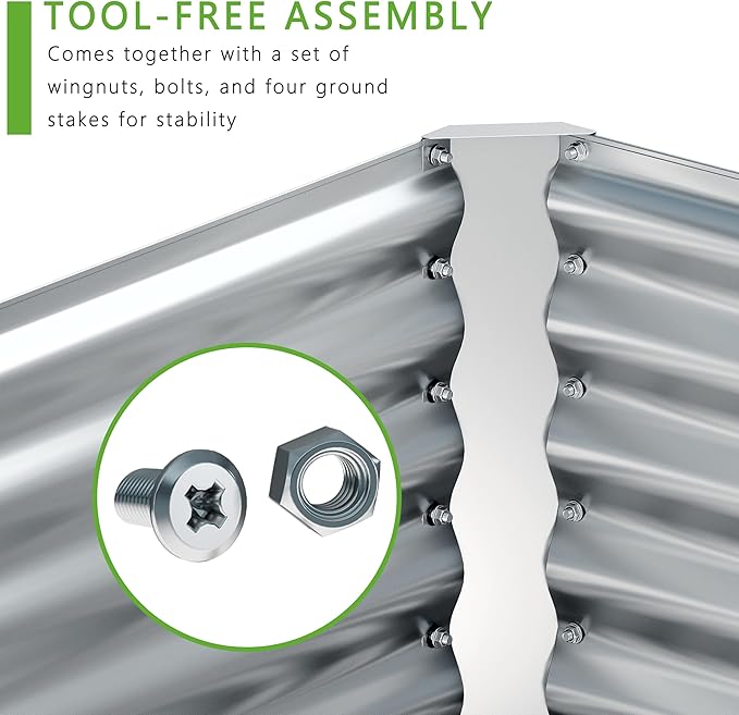 EKX 8x4x1FT Galvanized Raised Garden Bed, Raised Garden Bed Kit-Metal Planter Box Outdoor,Planting for Vegetables, Fruits,Herbs, Flowers-Slive