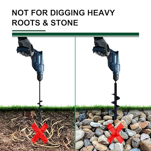 4 Pack Garden Ground Earth Spiral Drill Bit for 3/8" Hex Drive Drill, Auger Drill Bits for Bulbs Planting, Hole Digger Flowers,Bedding Digging Plant Rapid Planter Tool