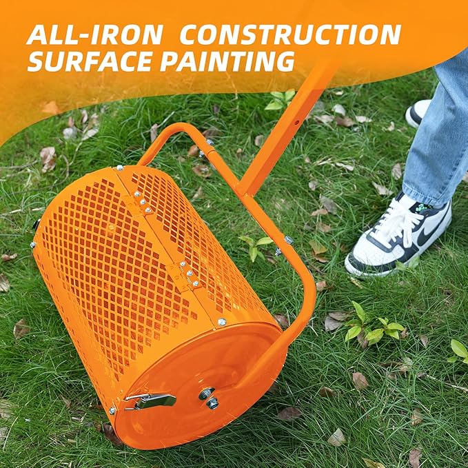 Heavy-Duty Compost Spreader for Lawn,Peat Moss Spreader,Fertilizer Spreader Roller with Adjustable Handle,Manure Spreaders for for Lawn Top Dressing,Seedling,Top Soil,Heavy Duty Metal Mesh Lawn Roller