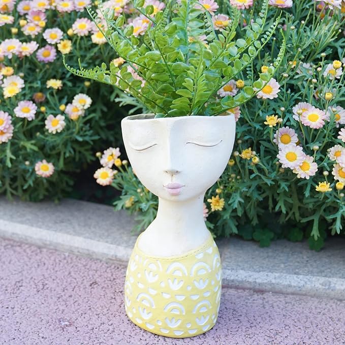 DiliComing Face Planter-Pots for Indoor Plants - 11 Inch Tall Planters for Flowers Head Planter with Drainage for Patio Yard Garden Succulent Pots Garden Décor 6 x 6 x 11 Inch