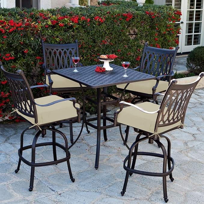 Favoyard Outdoor Chair Cushion 16 x 17 x 3 Inch Rainproof & 3-Year Fade Resistant Patio Furniture Cushions with Removable Cover and Adjustable Ties for Garden Sofa Couch Pads Set of 2, Beige