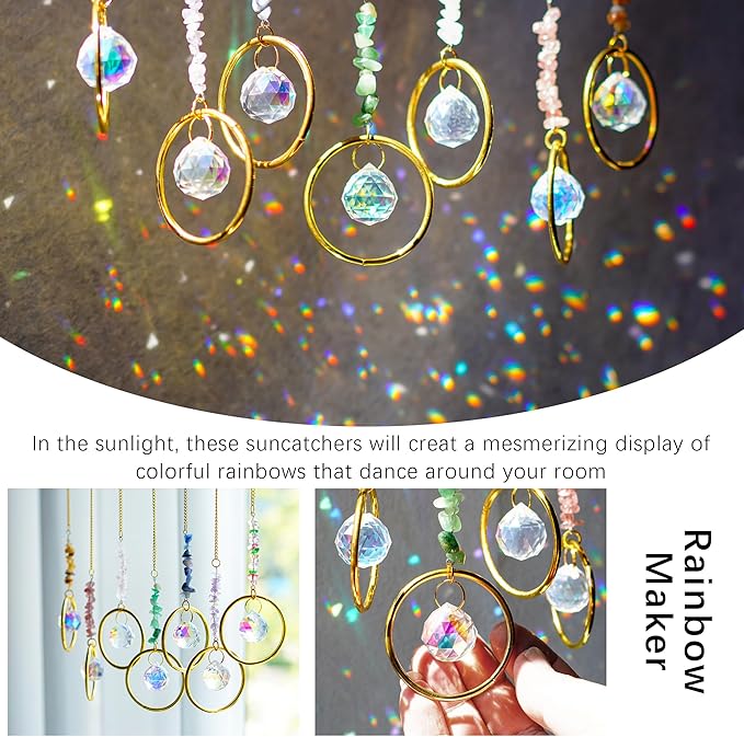 7PCS Crystal Suncatchers Rainbow Maker Healing Crystals for Window Prism Balls Indoor Outdoor Hanging Ornament Pendant Decor for Home, Garden, Wedding, Christmas