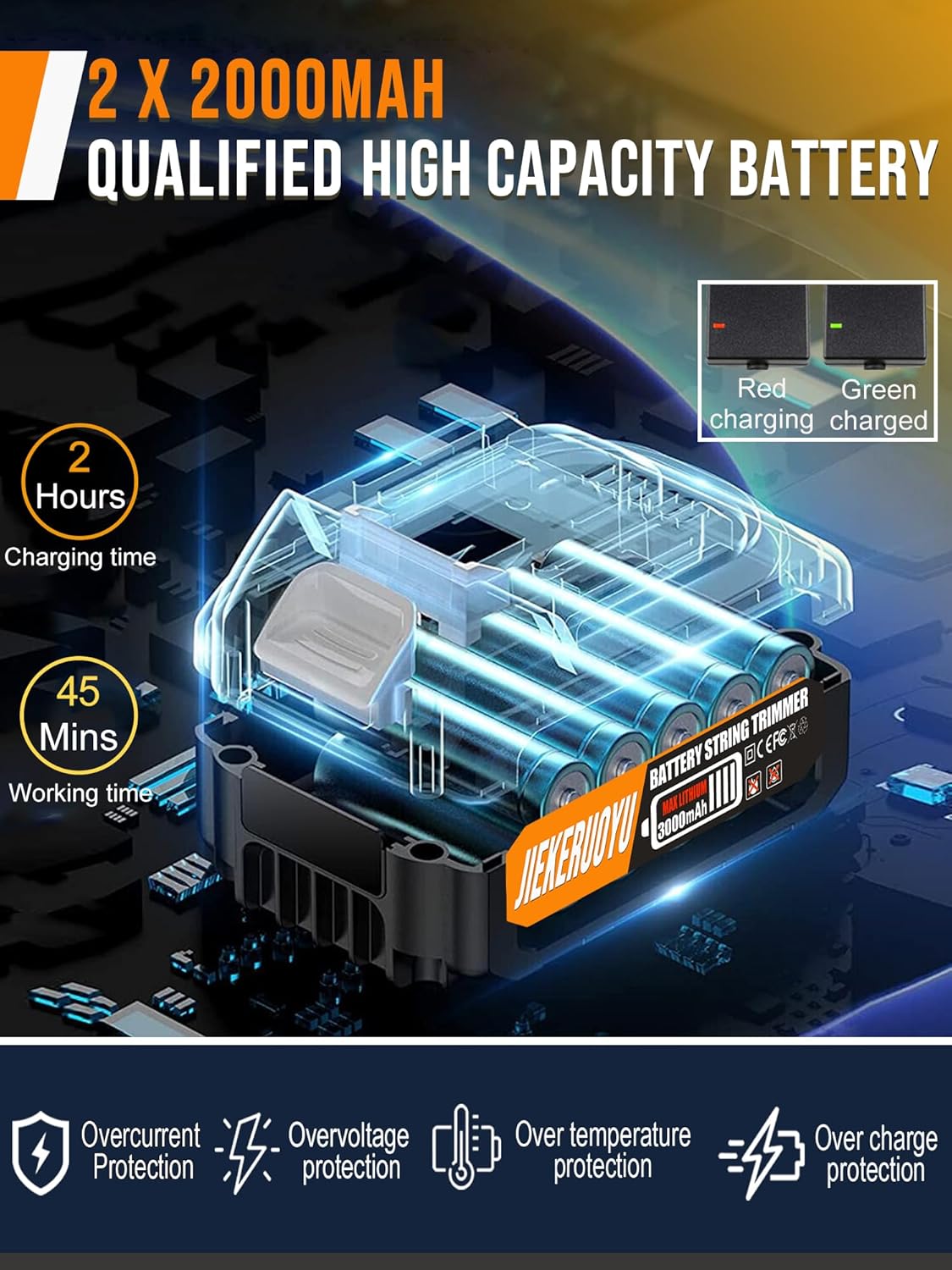 Electric Weed Wacker Cordless, 21V Battery Powered Weed Cordless Eater with 2 * 2.0Ah Batteries and Charger, 3 in 1 Stringless Grass Trimmer/Brush Cutter/Edger, 4 Types 26Pcs Blade for Garden Yard