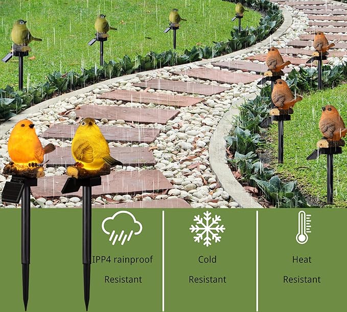 Garden Bird Figurine Solar Stake Lights Outdoors Decorative Yard Solar Waterproof Light Garden Decor Outside Solar Decorations Color Warm Tone Solar Lights Gifts for Women, Green, RJ-23116