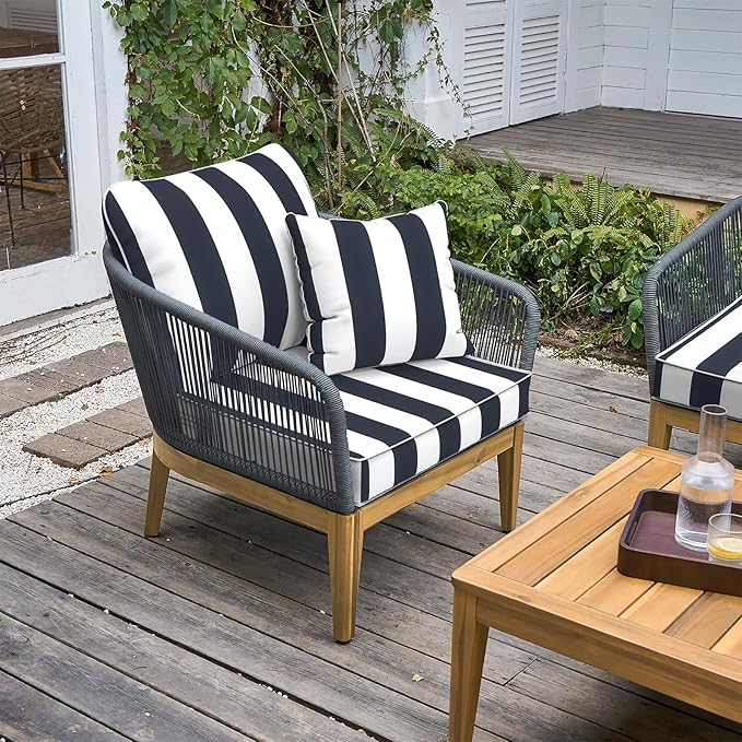 LVTXIII Outdoor Deep Seat Cushion Patio Seat and Back Cushion Set Seasonal Chair Cushion with Removable Cover and Adjustable Buckle for Home and Garden, 22"x22"x4", Cabana Navy