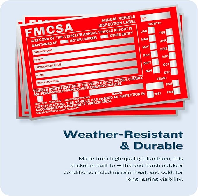 60-Pack DOT Compliant Aluminum Annual Vehicle Inspection Label – Red FMCSA Label with Punch Boxes