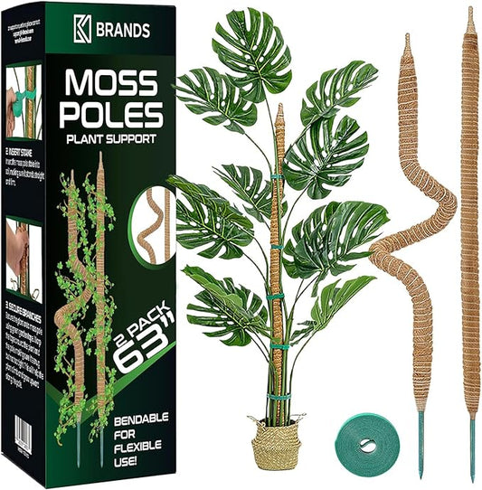 2 Pack 63'' Bendable Moss Pole Monstera Plant Support for Climbing Indoor Plants - Stakes for Potted Climbers - Tall Sticks Indoor Trellis for Houseplants - Accessories for Monstera Pot
