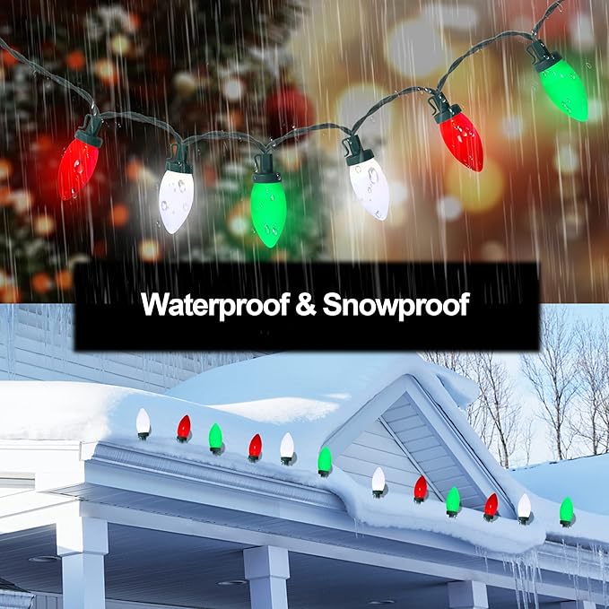 HAYATA C9 Bulbs Christmas Lights 50 LED 36ft Strawberry String Light Red&White&Green - Fairy Lighting for Outdoor, Indoor, Garden, Yard, Party, Home, Wreath, Garland, Christmas Tree Decorations