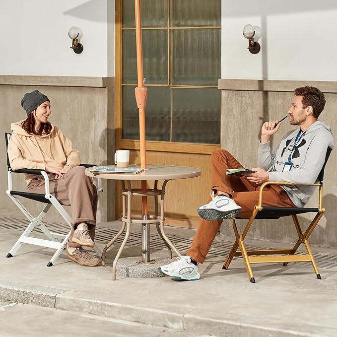 EVER ADVANCED Aluminum Directors Chair, Folding Studio Movie Chairs Camping Event Vendor Chair, 19" Seat Height Black Fabric/Golden Frame, Support 350lbs