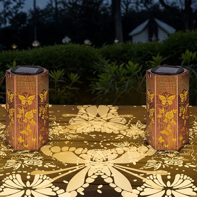4 Pack Butterfly Solar Lanterns Outdoor Waterproof - Birthday Gifts for Women, Mom, Butterflies Solar Lights Outdoor Hanging Garden Decor for Outside, Patio, Outdoor, Yard, Lawn, Balcony