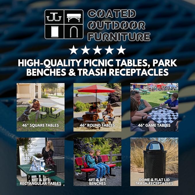 Heavy-Duty Portable Outdoor Picnic Table with Umbrella Hole, Expanded Metal Patio Dining Furniture Made in America (46" Round Top, Textured Brown)