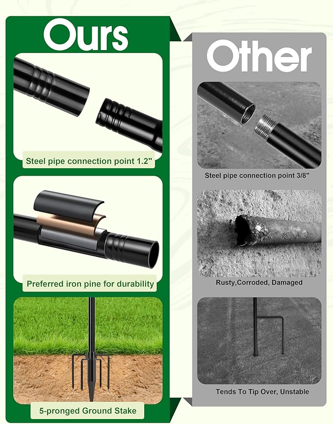 Garden Flag Holder Stand with Shepherd Hook for 14'' x 20'' Flags Upgraded Flagole with 2 Spring Stoppers and 1 Clip, Yard Garden Flag Holder for Flags Weather-Proof (Without Solar Lights & Flag)