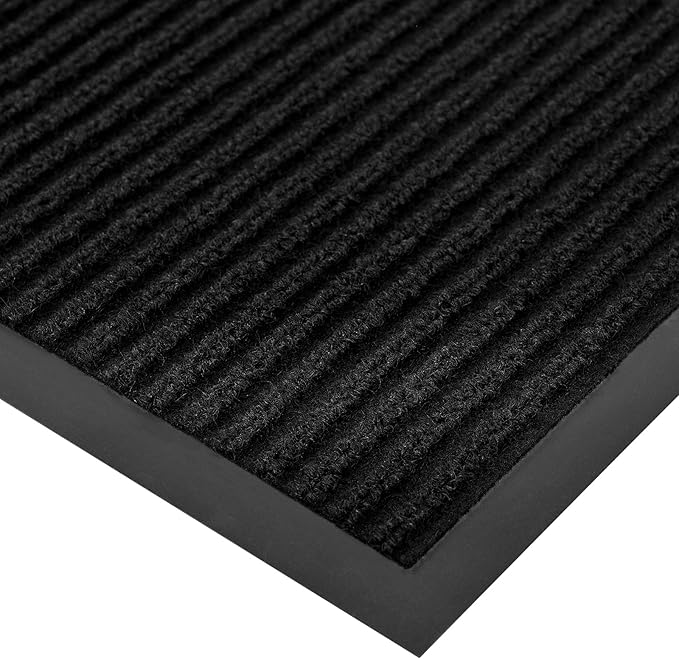 fani Heavy Duty Jet Black Striped Floor Door Mats Entryway Mats Outdoor Indoor Entrance Doormat Waterproof Low Profile Home Rug with Anti-Skid Rubber Back (Jet Black, 23" x 35")