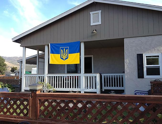 Double Sided Ukraine Trident Flag 2x3FT Ukrainian Coat of Arms National Polyester Banner With 2 Grommets Fade Resistant Vivid Color For Patriotic Festival Events Party Decoration