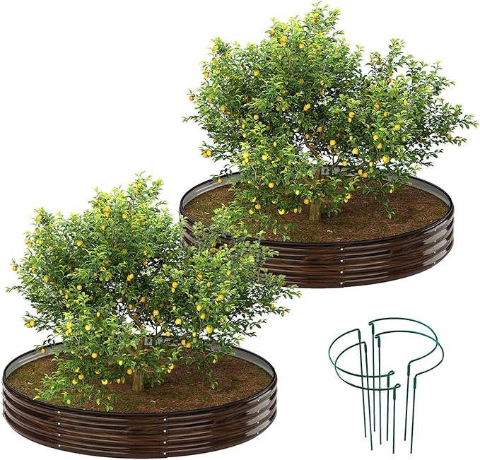 Galvanized Metal Planter Round Raised Garden Bed Kit for Gardening Outdoor Grow Garden Box Raised Flower Bed Round Galvanized Planter Outdoor 2PC 3x3x1ft