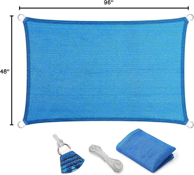 Eden's Decor Straight Flat-Edged Sun Shade Sail Rectangular 4' x 8' Blue UV-Blocking Outdoor Canopy Fabric Cloth Awning for Pergola Patio Garden Backyard Custom Size