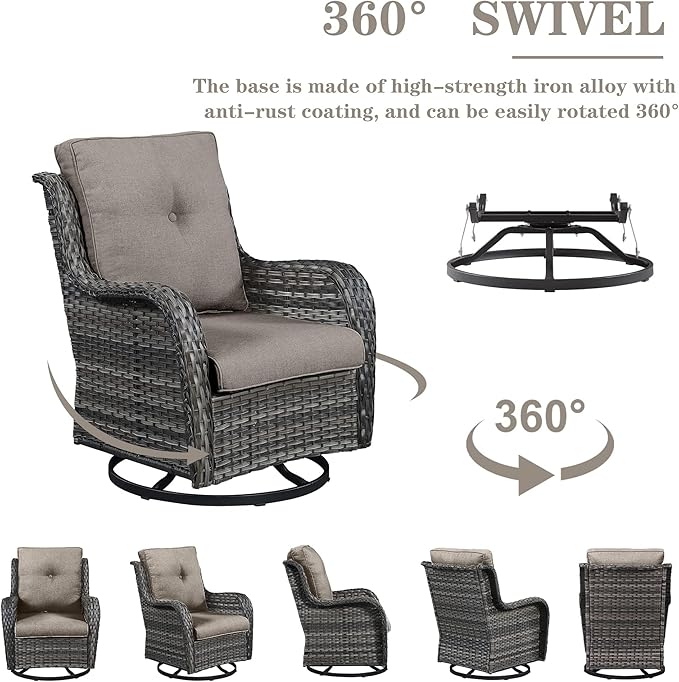 5 Piece Outdoor Patio Furniture Set - Outdoor Conversation Couch and Loveseat Glider Chair Furniture Set with Rattan Coffee Table for Deck Balcony Poolside Gray Wicker/Grey Cushions