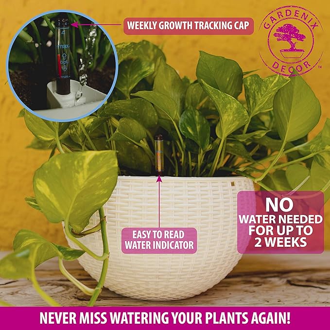 GARDENIX DECOR 11'' Self Watering Hanging planters for Indoor Plants - Flower Pot with Water Level Indicator for Plants, Hanging pots - Self Watering Planter Plant Pot-Coco Coir- Round 1 Pack - White