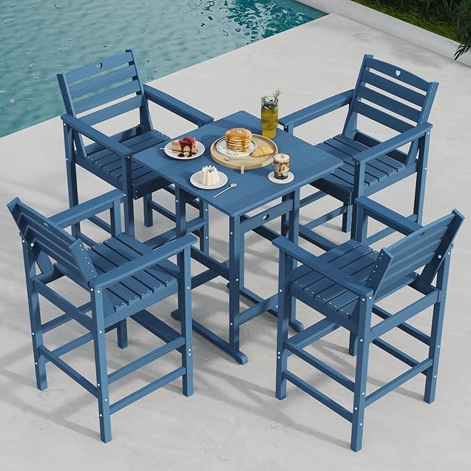 Adirondack Outdoor Bar Table, Durable HDPE Composite, Weather Resistant, Easy to Clean, Perfect for Backyard and Poolside Use, Navy Blue