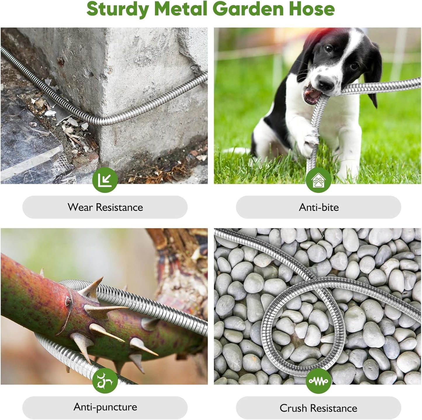 Garden Hose Metal 50FT, Stainless Steel Heavy Duty Water Hose With 10 Function Nozzle, No-Kink, Tough & Flexible, Sturdy and Lightweight, Rust Proof hose for Yard, Outdoor, RV