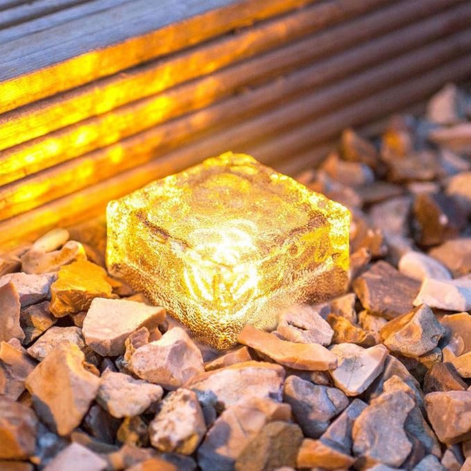 Epicgadget Solar Ice Cube Shaped Light, 2.8x2.8x2 inch Ice Cube Shaped Warm White Outdoor Solar Garden Decorative Lights for Walkway Pathway Backyard Christmas Decoration Parties (4 PCS)
