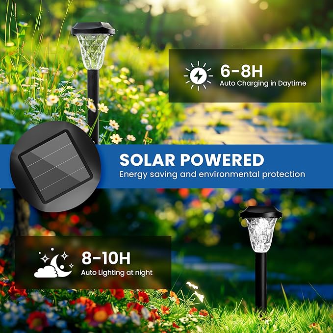 GIGALUMI Solar Outdoor Lights,Solar Lights Outdoor Waterproof 8 Pack,Cool White Pathway for Outside, Powered Garden Decoration for Pathway,Patio,Lawn,Yard