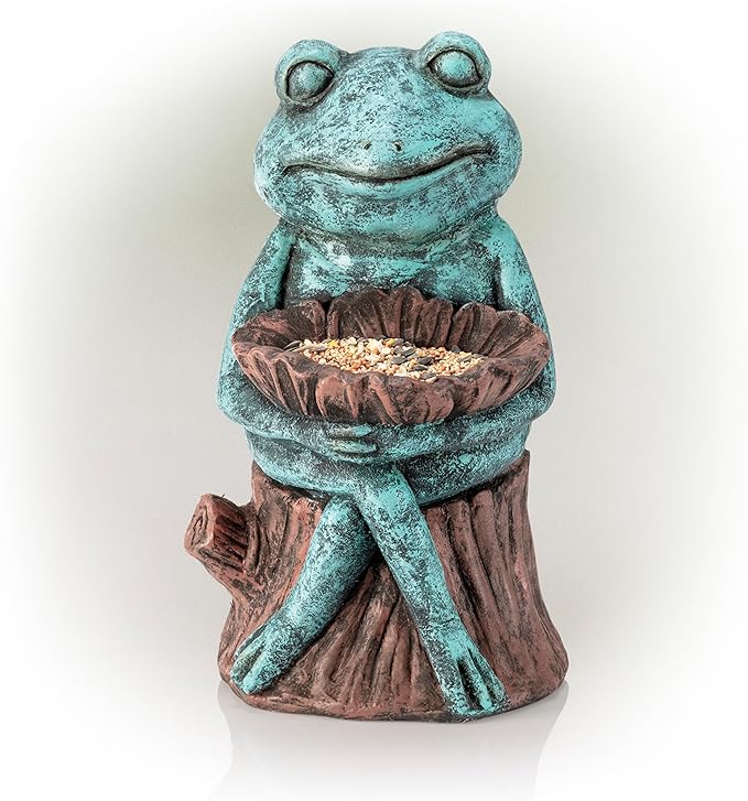Alpine Corporation 16" Tall Indoor/Outdoor Frog with Flower Garden Statue Decoration, Multicolor