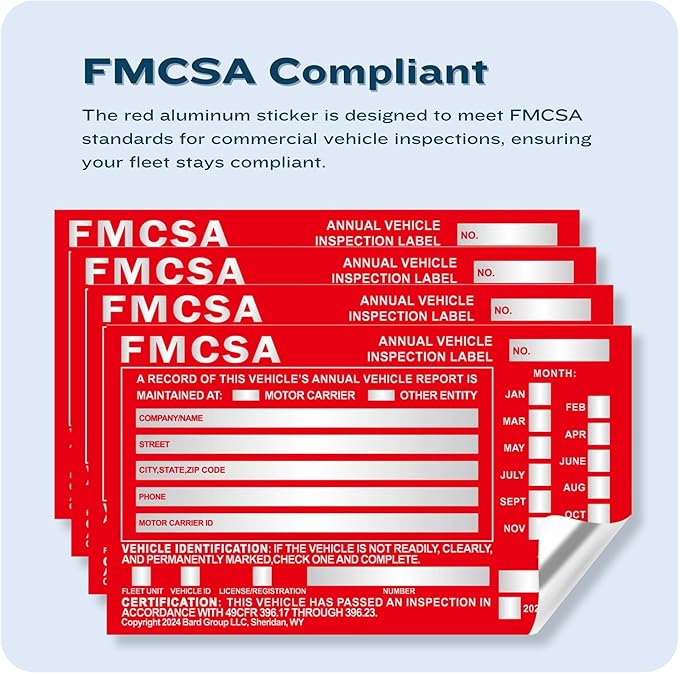 60-Pack DOT Compliant Aluminum Annual Vehicle Inspection Label – Red FMCSA Label with Punch Boxes