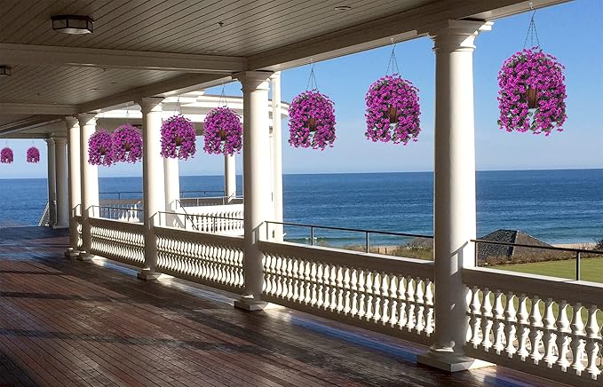 Hanging Baskets Artificial Flowers for Outdoor Interior Decor, Artificial Daisies Flowers Shrubs Plants with Baskets for Home Porch Garden Patio Patio Spring Summer Decor(Violet)