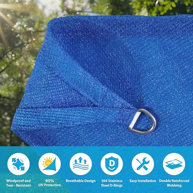 Amagenix Sun Shade Sail 8'X9' Curved Edge Outdoor Shade Canopy Blue Breathable 95% UV Block Shade Cloth for Patio Garden Backyard (We Make Custom Size)