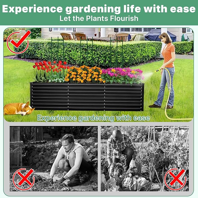 8×4×2ft Galvanized Metal Raised Garden Bed, Metal Planter Kit Box Outdoor for Deep-Rooted Vegetables, Flowers, Green and Herbs