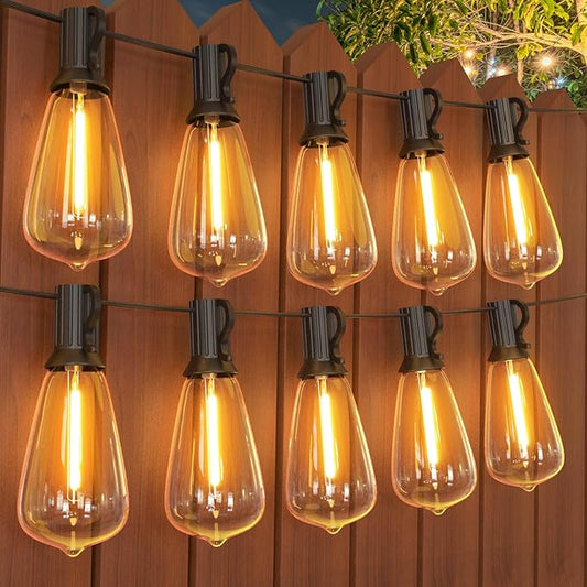 GPATIO 200FT(100FT*2Pack) Outdoor String Lights, Waterproof Patio Lights with 64 Dimmable Hanging Lights Globe ST38 Bulbs, 2700k Shatterproof for Backyard Gazebo Porch Garden Outside Decor