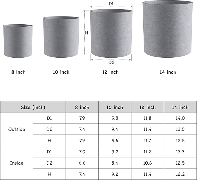 FaithLand Plant Pot 14 inch - Perfectly Fits Mid-Century Modern Plant Stand - Drainage Plug and Drainage Mesh Screen - Gray Planter Pot.