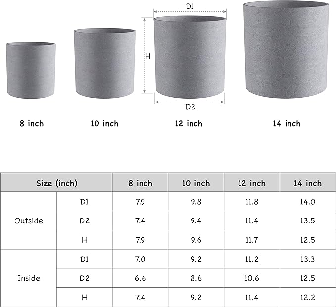 FaithLand Plant Pot 10 inch - Perfectly Fits Mid-Century Modern Plant Stand - Drainage Plug and Drainage Mesh Screen - Gray Planter Pot