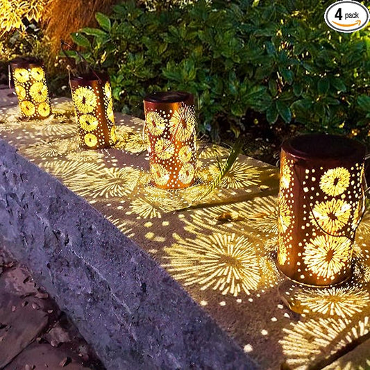 4 Pack Fireworks Solar Gardening Lanterns, Garden Decor for Outside, Pattern Solar Decorative Lights, Waterproof, Outdoor Gifts for Women, Mom, Grandma, Yard Gifts for Patio, Pathway