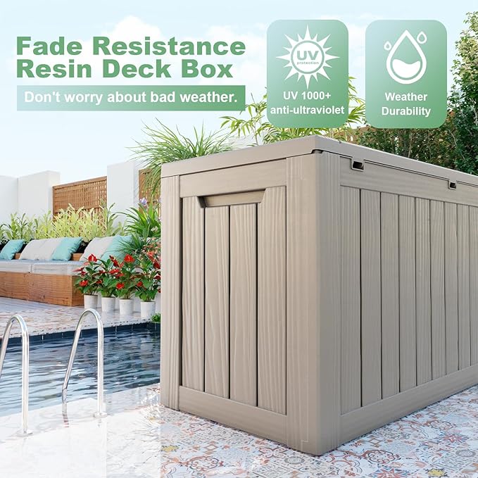 DRATO 80 Gallon Large Deck Box, Outdoor Storage Box for Patio Furniture, Patio Cushions, Gardening Tools, Pool Supplies 480lbs Weight Capacity,Waterproof Resin Storage Boxes