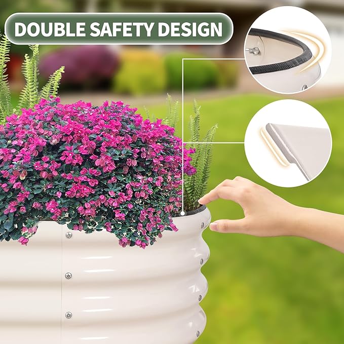 1MORE Galvanized Raised Garden Bed- Planter Garden Boxes Outdoor, Raised Beds for Gardening, 8x2x1ft Metal Garden Bed Kit for Vegetables Flower, Planter Raised Beds with Protective Tape & Tools.White