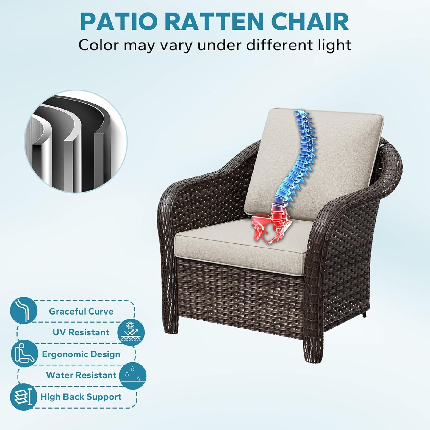 4 Pieces Patio Outdoor Conversation Furniture Set, 78" 3-Seat Couch, 2 Chairs, 47" Metal Coffee Table, Rattan Wicker Sofa with Washable Cushions for Garden, Deck (Beige)