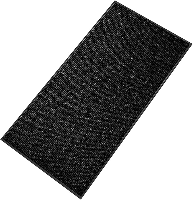 fani Heavy Duty Large Outdoor Indoor Entrance Black Doormat Waterproof Low Profile Entrance Rug Front Door Mat Patio Anti-Skid Rubber Back, 48x96 inch (Black)