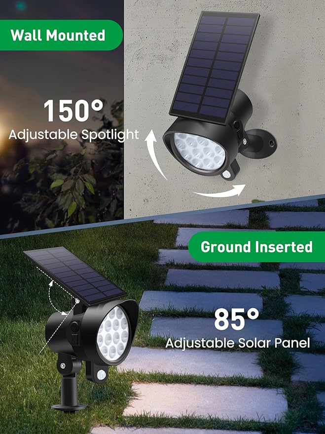 3CCT Solar Spot Lights Outdoor Motion Sensor, Dimmable Solar Landscape Spotlights IP65 Waterproof Motion Sensor Lights for Garden Yard Pathway Garage, 4 Pack