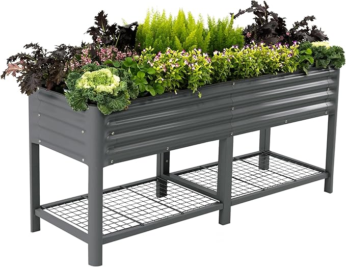Elevated Raised Garden Bed-V Series, 2' x 6' Garden Beds with Legs & Storage Rack for Patio Porch, 1000 Lbs Weight Capacity, Outdoor Planter Boxes for Gardening Herbs Vegetables Flowers, Modern Gray