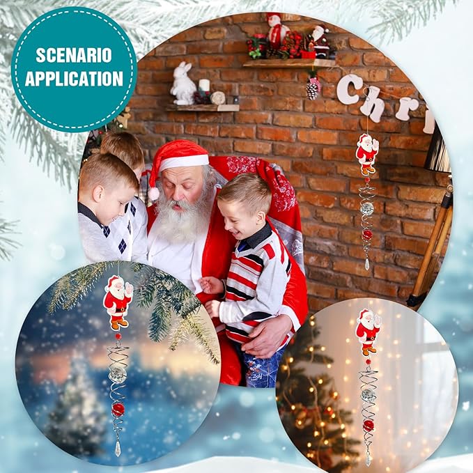 FONMY Santa Claus Gazing Ball Spiral Decorative Wind Spinner Sun Catcher Rainbow Maker Silver Spiral W/ K9 Crystal Ball Christmas Tree Hanging Ornament Indoor Outdoor Garden Decor. 22 in